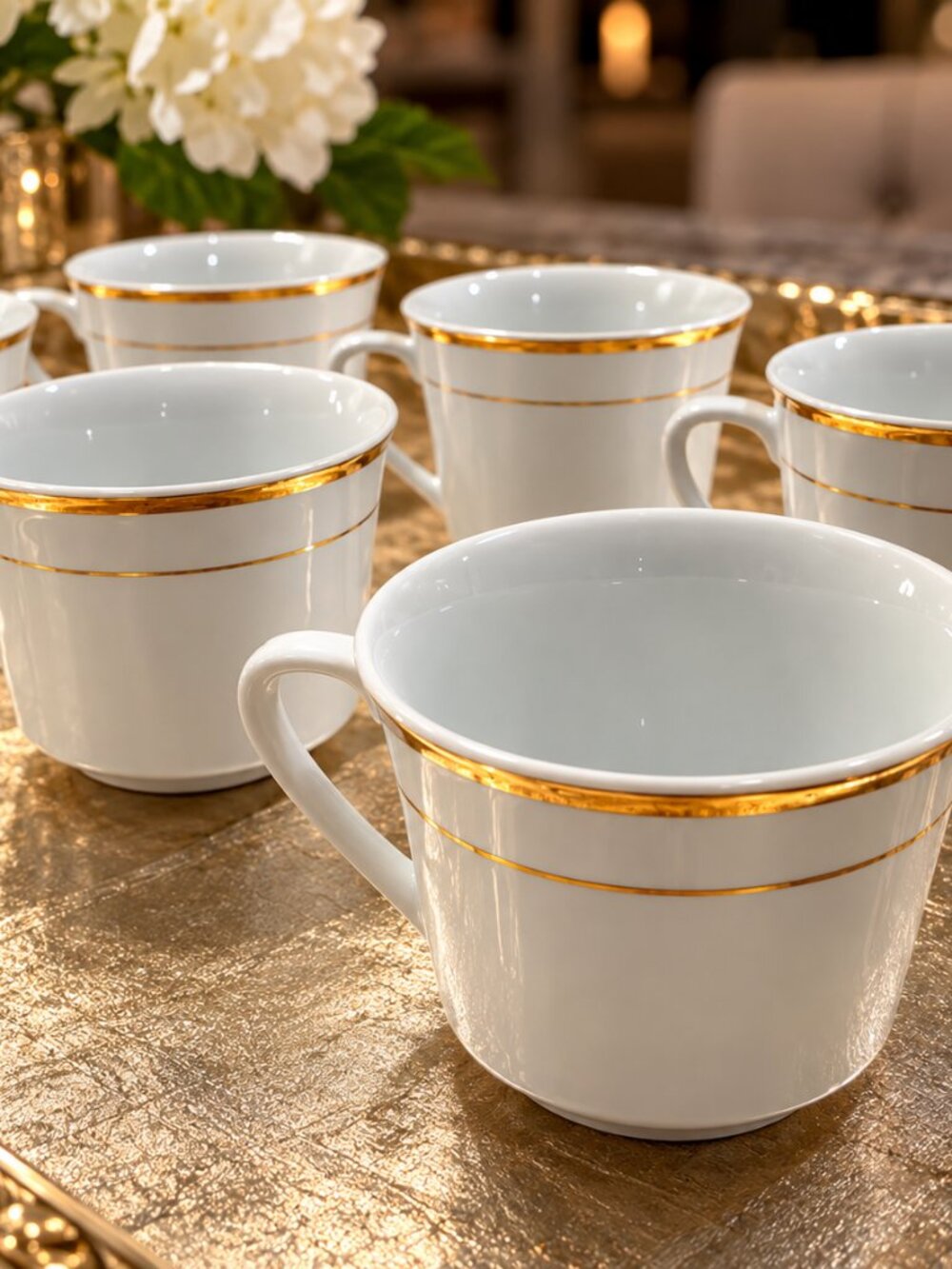 Vintage White & Gold Porcelain Tea Cups Set of 6 | Elegant China Cups
